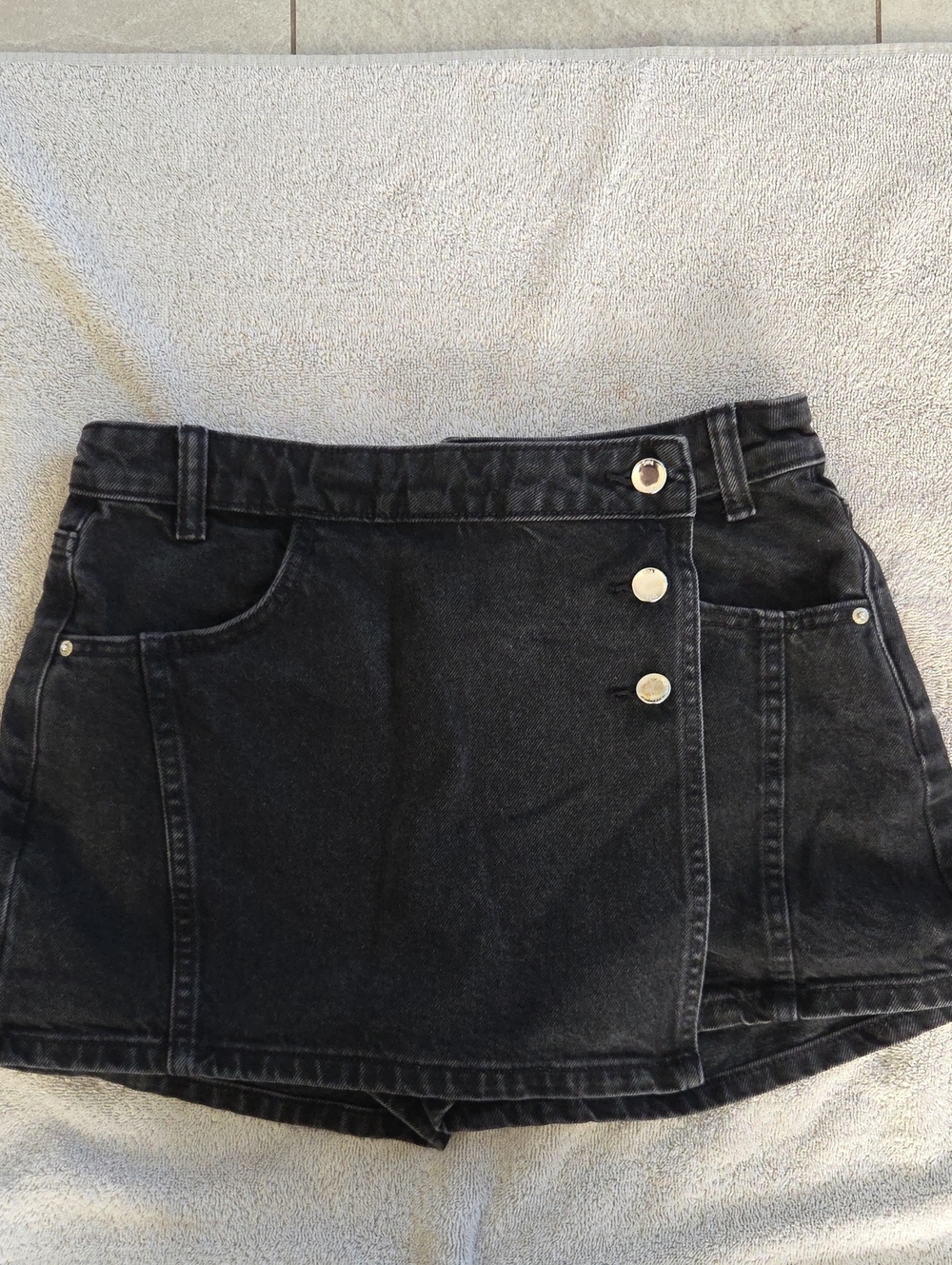 Zara Black Denim Button-Front Mini Skort
